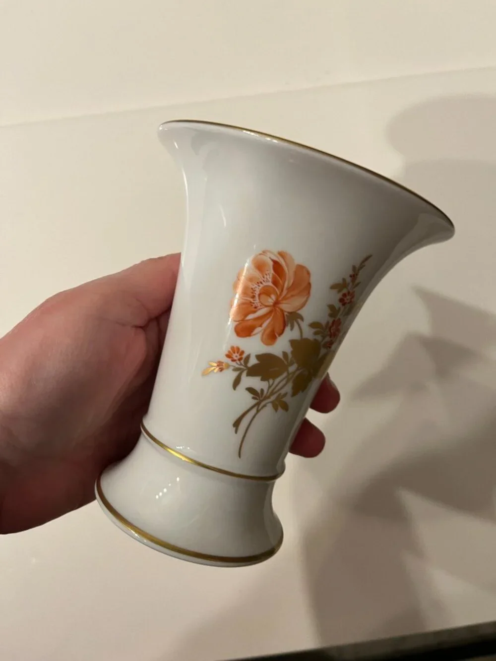 Höchst Germany Porcelain Orange Floral Gold Vase